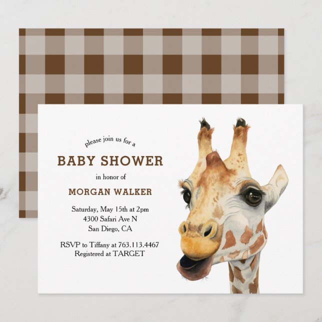 Safari Giraffe Gender Neutral Baby Shower Inbjudningar (Fram/baksida)