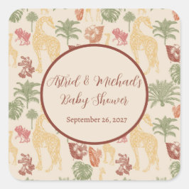 Safari Giraffe & Handflatan Lövs Baby Shower Favor Fyrkantigt Klistermärke