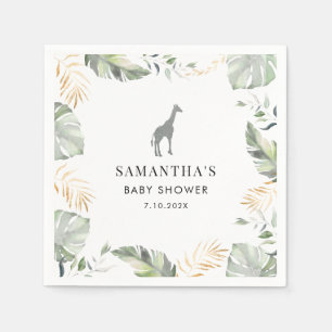 Safari Giraffe Handflatan Lövs Baby Shower Papper Pappersservett