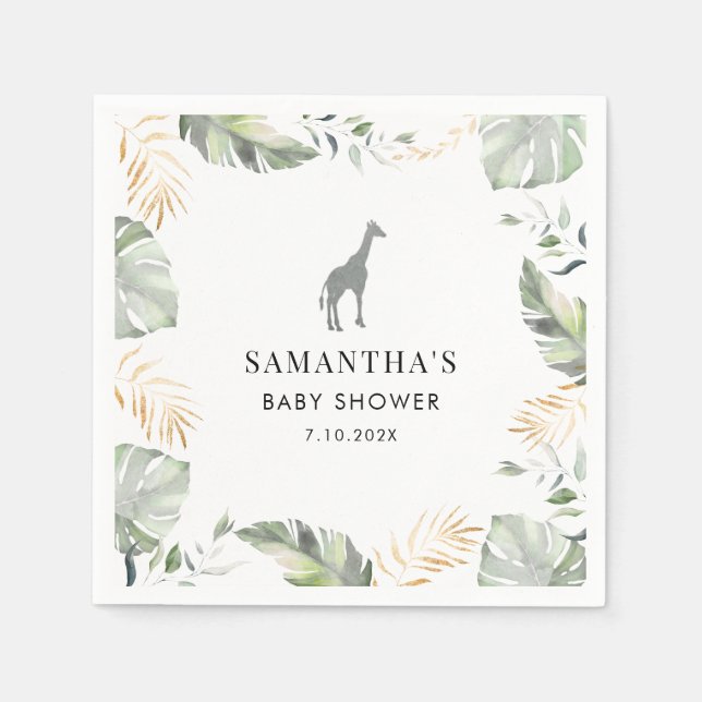 Safari Giraffe Handflatan Lövs Baby Shower Papper Pappersservett (Framsidan)