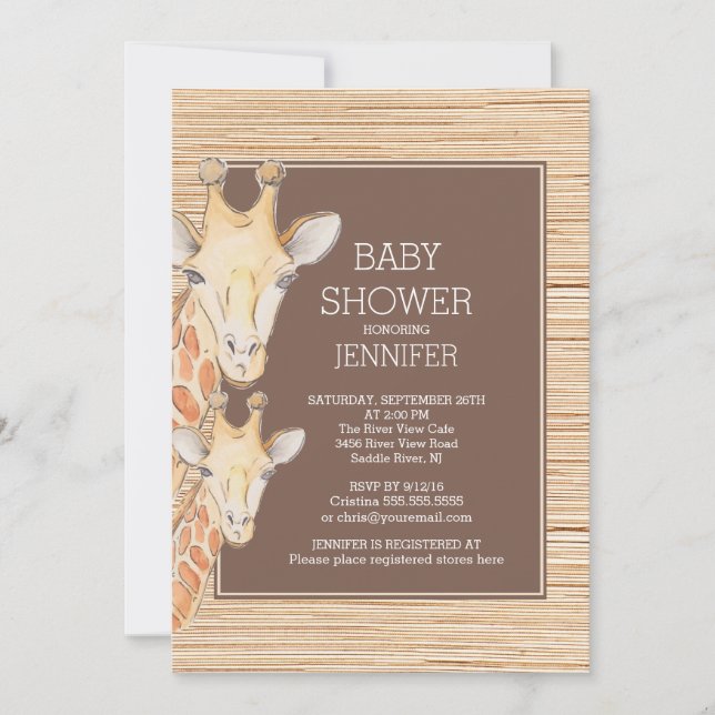 Safari Giraffe Neutralt Baby Shower Inbjudningar (Framsida)