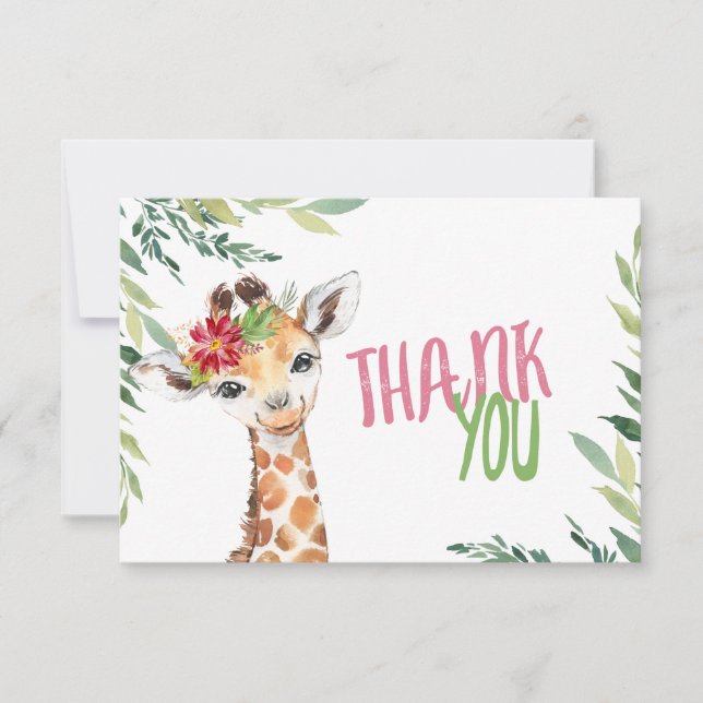 Safari Giraffe Rosa Tackkort Card Tack Kort (Framsida)