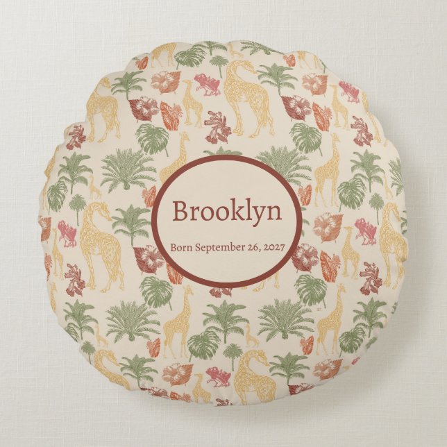 Safari Giraffe & Tropical Löv Nursery Rund Kudde (Framsidan)