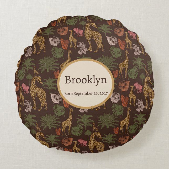 Safari Giraffe & Tropical Löv Nursery Rund Kudde (Framsidan)