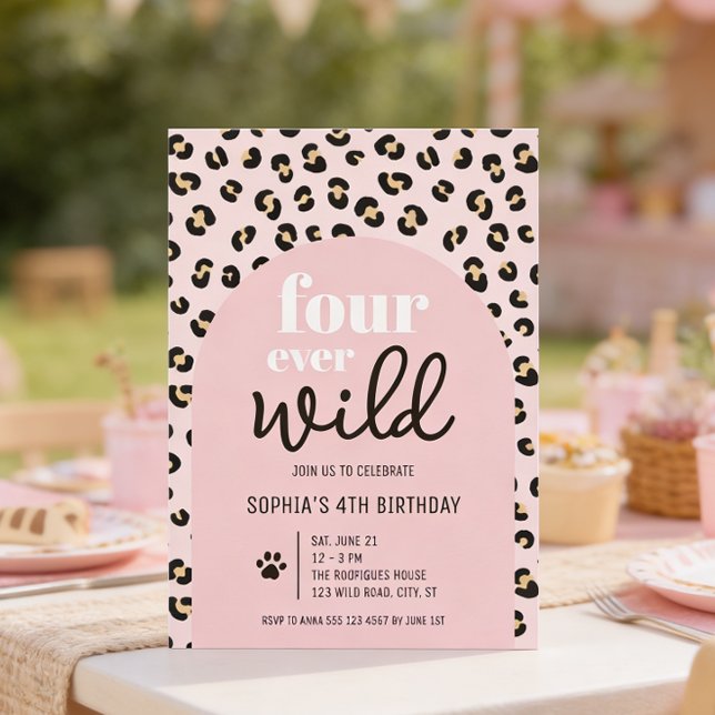 Safari Girl 4th Birthday Party Invitation Inbjudningar (Front of the invitation shown in 5x7-inch. Choose size, paper, and corner style.)