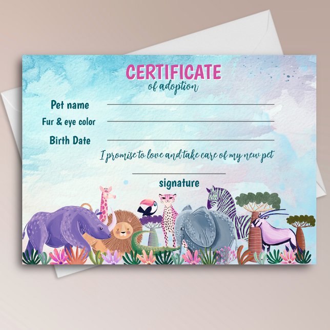 Safari girl birthday animal adoption certificate inbjudningar (Skapare uppladdad)