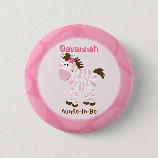 Safari Girl Customized Namn bricka Rosa Zebra Knapp (Framsida)