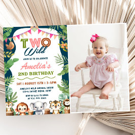 Safari Girl Two Vild 2nd Birthday Photo Inbjudningar