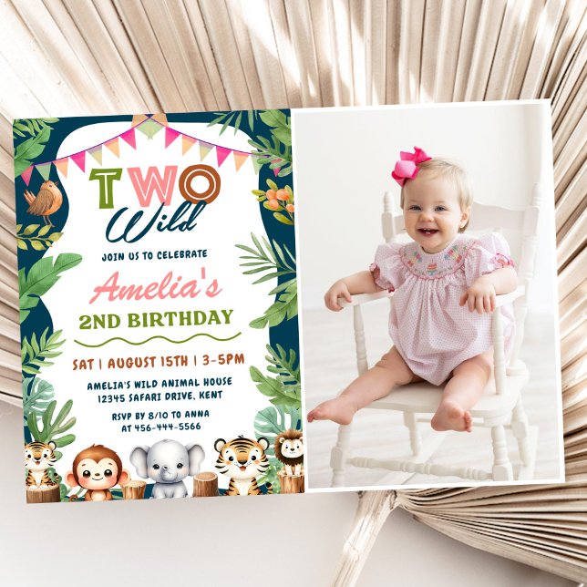 Safari Girl Two Vild 2nd Birthday Photo Inbjudningar (Skapare uppladdad)