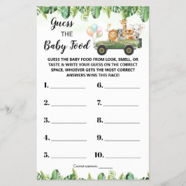 Safari Gissa-kortet för Baby Food Baby Shower Flygblad