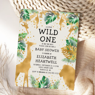 Safari Green Guld Ecru Baby Shower Inbjudan