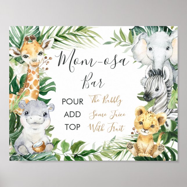 Safari Greenery Baby Shower Mamma-osa Pub-tecken Poster (Framsidan)