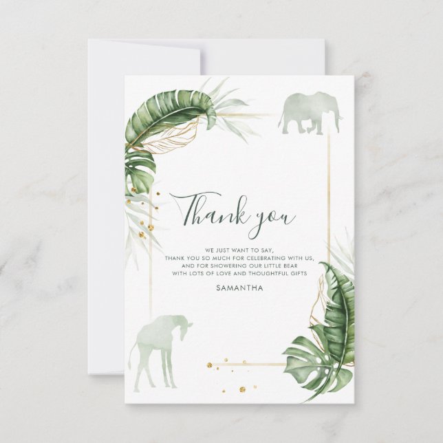 Safari Greenery Baby Shower Tack Kort (Framsida)