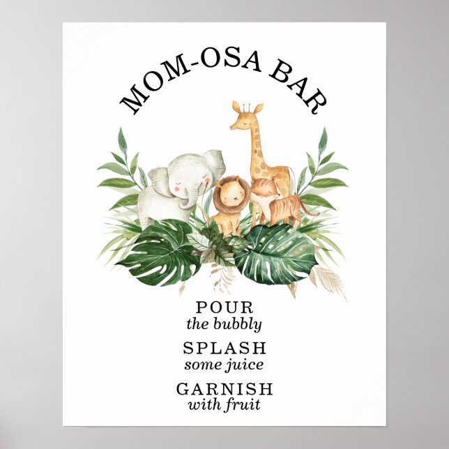 Safari Greenery Foliage Baby Shower Mamma-osa Pub Poster (Framsidan)