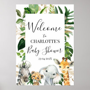 Safari Greenery Foliage Baby Shower Välkommen Post Poster