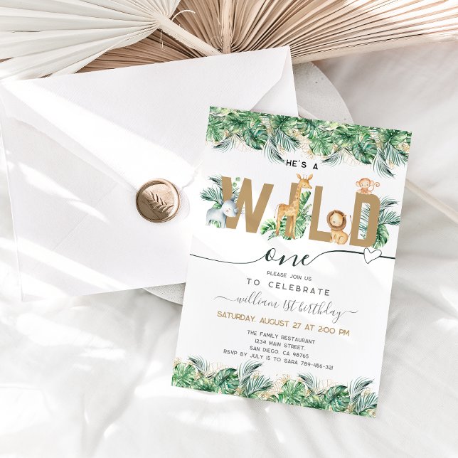 Safari Greenery Vild En pojke 1:a födelsedagsfoto Inbjudningar (Skapare uppladdad)