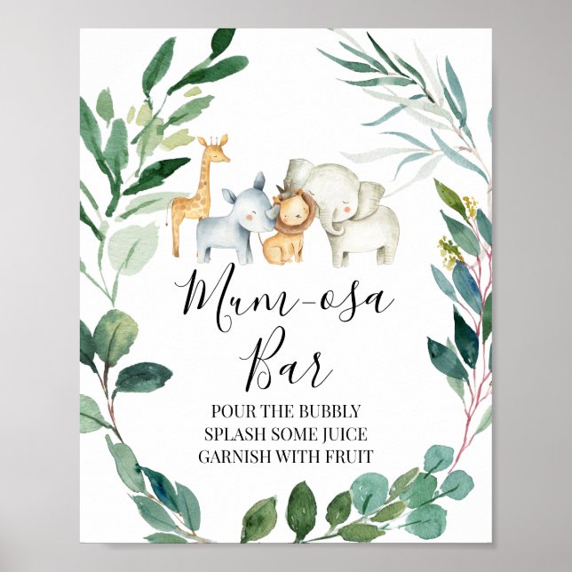 Safari Greenery WandeBaby Shower Mimosa-tecken Poster (Framsidan)