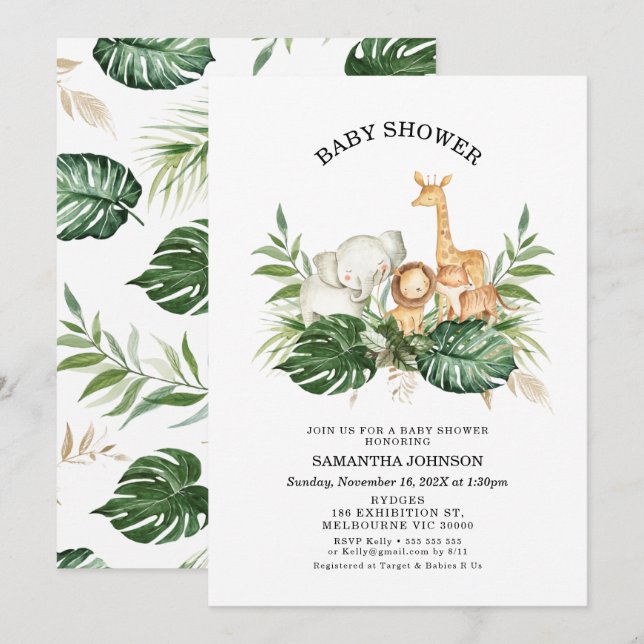 Safari Grey Foliage Gender Neutral Baby Shower Inbjudningar (Fram/baksida)