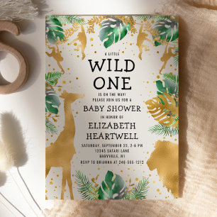 Safari Grön Guld Ecru Neutral Baby Shower Inbjudan
