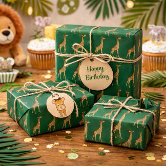 Safari Grönt Giraffe Design Wrapping Papper Presentpapper