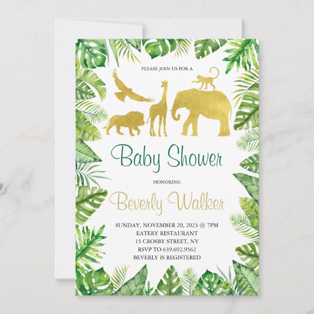 Safari Guld Animals Baby Shower Inbjudningar (Framsida)