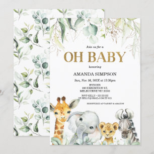 Safari Guld Grönt Foliage Baby Shower Inbjudningar
