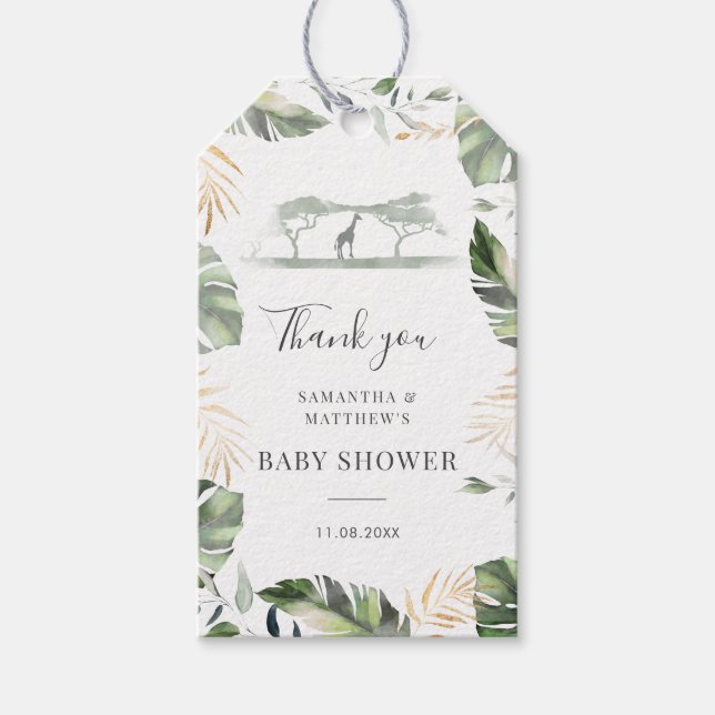 Safari Handflatan Lämnar Par Baby Shower-favoriten Presentetikett (Framsidan)
