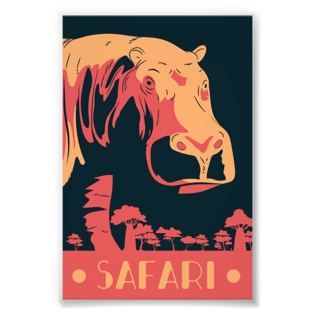 Safari Hippo and Landscape Fototryck (Framsidan)
