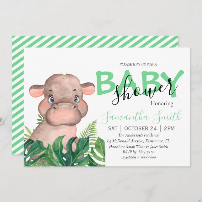 Safari hippo baby inbjudan (Fram/baksida)