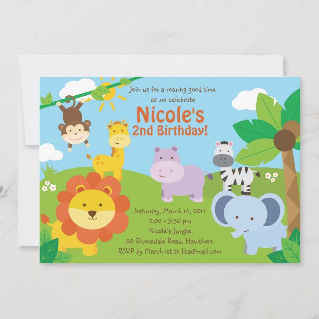 Safari-inbjudan/Safari-födelsedagsinbjudan Inbjudningar (Framsida)