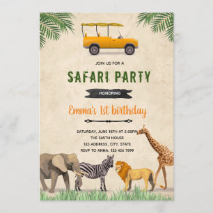 Safari jeep födelsedagstema inbjudan