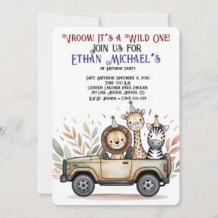 Safari Jeep Vild en första födelsedagsinbjudan Inbjudningar
