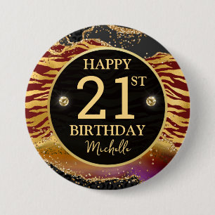 Safari Jungle Agate Guld Glitter 21-årsdag Knapp