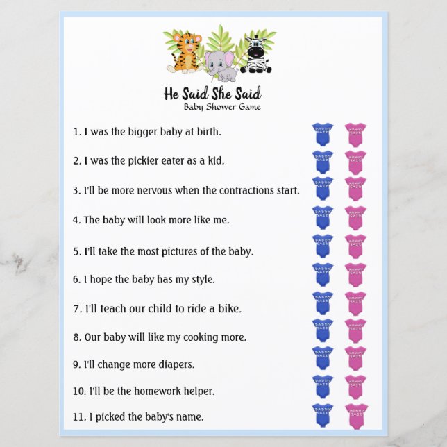 Safari Jungle Animal Baby Shower sa att hon sa: (Framsida)