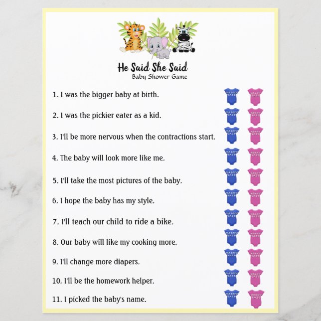 Safari Jungle Animal Baby Shower sa att hon sa: (Framsida)