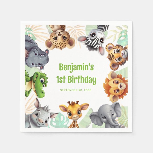 Safari Jungle Animal Child's 1st Birthday Party Pappersservett (Framsidan)