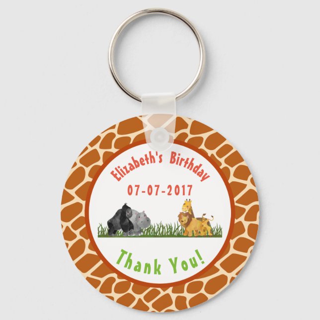 Safari Jungle Animal Illustration Birthday Tack Nyckelring (Framsida)