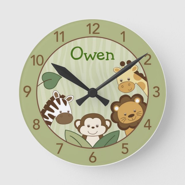 Safari Jungle Animal Personlig Wall Clock Rund Klocka (Framsida)