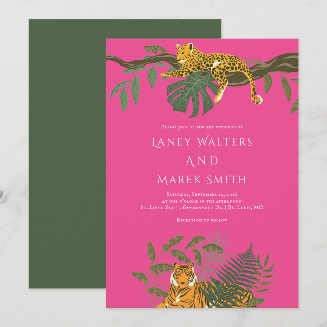 Safari Jungle Animal Wedding bjudande Inbjudningar (Fram/baksida)