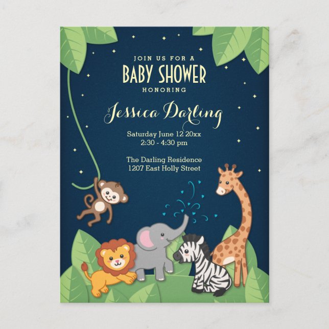 Safari Jungle Animals Adful Baby Shower Inbjudan Vykort (Framsida)