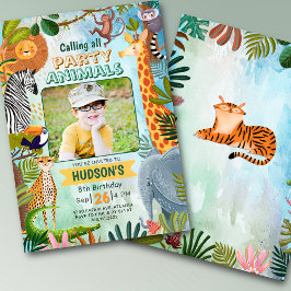 Safari jungle animals any age boy birthday photo inbjudningar