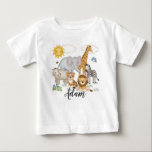 Safari Jungle Animals Baby Kids Namn Birthday T Shirt<br><div class="desc">Safari-djur för baby eller barnskjorta. Anpassa. Omfattar zebra,  elefant,  giraffe,  hippo,  lejon,  tiger,  med tillsats av fjäril,  bi och fågel. Copyright © Graphic Garden.</div>