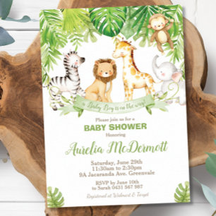 Safari Jungle Animals Baby Shower Boy Grönt Forest Inbjudningar