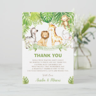 Safari Jungle Animals Baby Shower Boy Grönt Forest Tack Kort