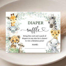 Safari Jungle Animals Baby Shower Diaper Raffle