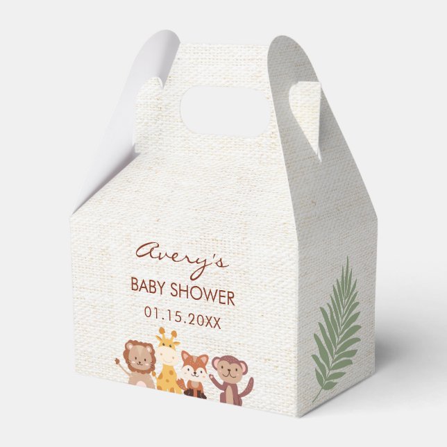 Safari Jungle Animals Baby Shower Favor Box Presentaskar (Framsidan Sidan)