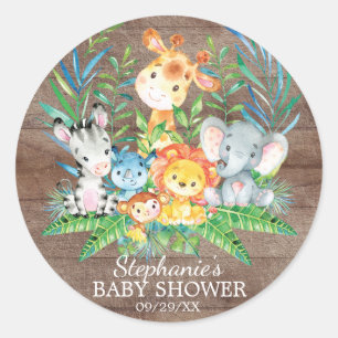 Safari Jungle Animals Baby Shower Favor Sticker Runt Klistermärke