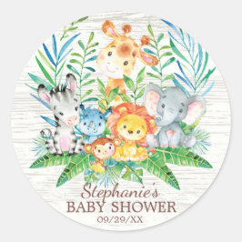 Safari Jungle Animals Baby Shower Favor Sticker Runt Klistermärke