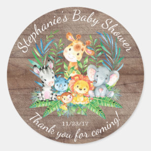 Safari Jungle Animals Baby Shower Favor Sticker Runt Klistermärke