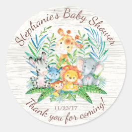 Safari Jungle Animals Baby Shower Favor Sticker Runt Klistermärke